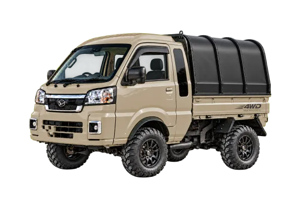 A kei truck fitted with a canopy